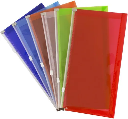 Vista 2 de JAM Sobres de plástico para papel con cierre de presión, Colores Variados Variado paquete de 6
