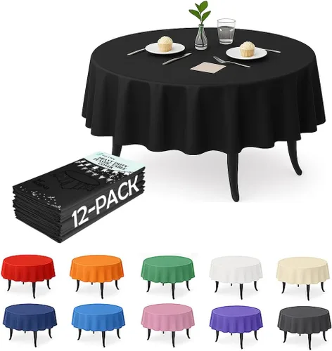 Vista 18 de Paquete de 12 manteles de plástico negro – Cubiertas de mesa desechables de 54 x 108 pulgadas para mesas rectangulares, resistentes y resistentes al