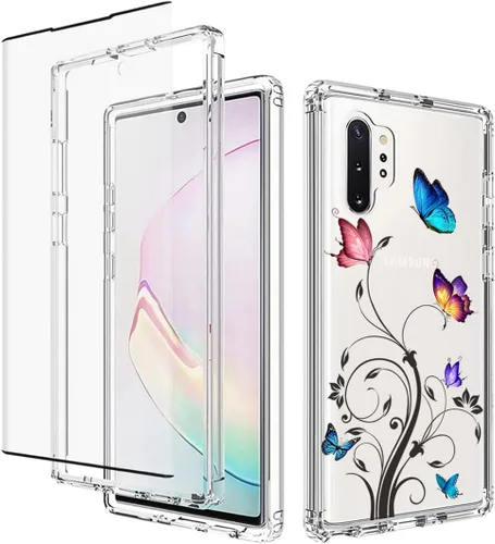 Vista 8 de Funda para Galaxy Note 10 Plu/Note 10+ 5G SM-N975U con protector de pantalla de vidrio templado, carcasa rígida de diseño floral de cuerpo completo