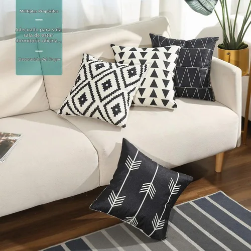 Vista 6 de Tosewever Juego de 4 fundas de almohada decorativas geométricas de 16 x 16 pulgadas, funda de cojín cuadrada de lino con patrón moderno para sofá