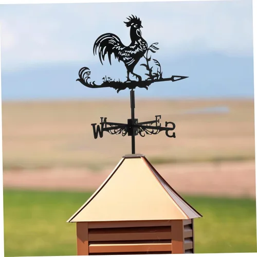 Vista 4 de Happyyami Paleta de viento de gallo en la azotea de la azotea, indicador de dirección del viento de metal retro, decoración de arte de jardín
