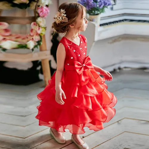Vista 5 de NNJXD Vestido de niña con volados y encaje, para fiesta o boda