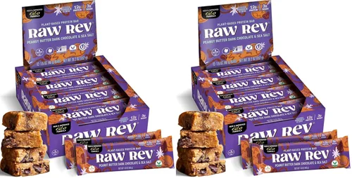 Vista 13 de Raw Rev Glo Barras de proteína, mantequilla de cacahuate chocolate oscuro y sal marina, barra de 1.6 onzas