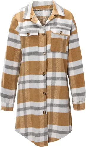 Vista 4 de Vifucz Chaquetas con botones para mujer, camisetas de manga larga con estampado a cuadros, abrigos de vacaciones de moda