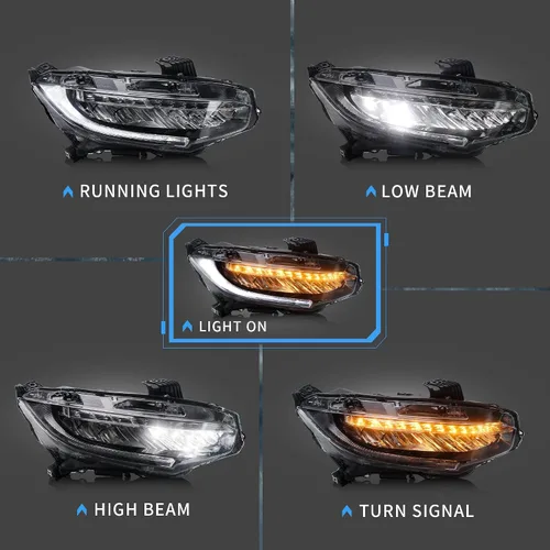 Vista 2 de VLAND Faros delanteros compatibles con Honda Civic 2016-2021 con señal de giro secuencial