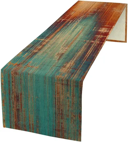 Vista 36 de Camino de mesa abstracto azul y gris, arte moderno, vintage, de arpillera oscura, camino de cena para granja, cabaña, café, cocina, comedor, fiesta