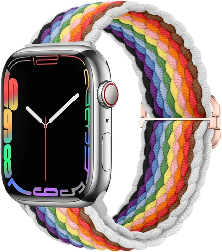Vista 40 de Qimela - Correa elástica Solo Loop compatible con Apple Watch de 49 mm, 46 mm, 45 mm, 44 mm, 42 mm, 41 mm, 40 mm y 38 mm, correa trenzada Verde