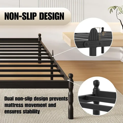 Vista 43 de 12 Inch Heavy Duty Black Metal Platform Bed Frame with Mattress Support, Twin Platform Bed Frame with Under Bed Storage, No Box Spring Needed, Easy