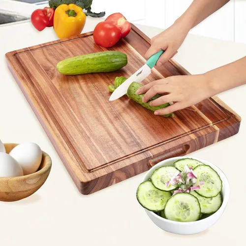 Vista 5 de Tabla de cortar de madera de acacia grande de 20 pulgadas 1.5" de espesor, tabla de cortar de madera reversible para cocina, tabla de quesos