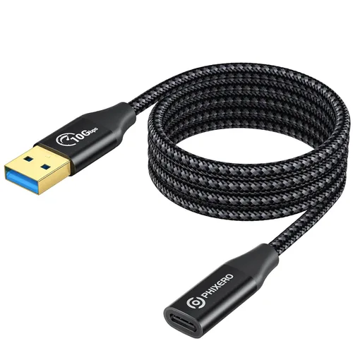 Vista 8 de PHIXERO [10Gbps] Adaptador USB C hembra a USB macho 3.1 Gen 2 (1 pie), adaptador USB A a USB C de carga rápida de 3A con transferencia de datos