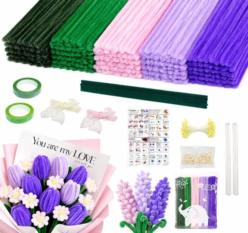 Vista 12 de Pipe Cleaners, 400 Pcs Pipe Cleaner Flower Kit, 4 Colors Pink Pipe Cleaners Rosa