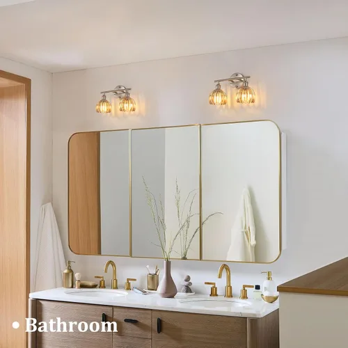 Vista 130 de Shenmoyl Lámparas de baño, lámpara de pared de 2 luces para tocador sobre espejo con pantalla de vidrio tulipán blanco para dormitorio, sala