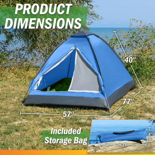 Vista 2 de 2 Person Camping Tent with Rain Fly and Carrying Bag – Lightweight Outdoor Pop Up Tents for Camping Essentials, Music Festivals, Backpacking