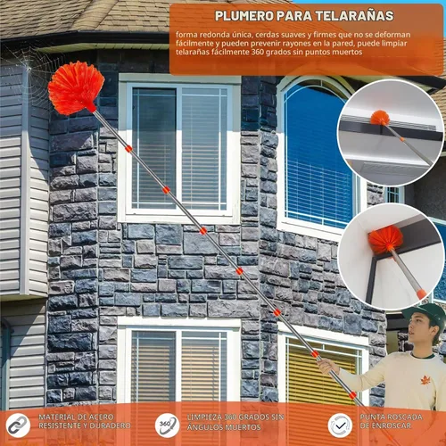 Vista 5 de Kit de herramientas de limpieza de alto alcance de 20 pies - Ventilador de techo de plumas de microfibra y plumero de telaraña con plumero