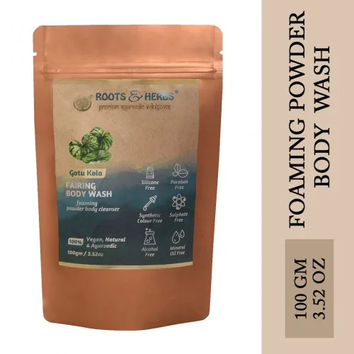 Vista 3 de ROOTS AND HERBS Jabón corporal en polvo ayurvédico, tratamiento natural, 100% vegano, carenado de gotukola, limpiador corporal en polvo, polvo