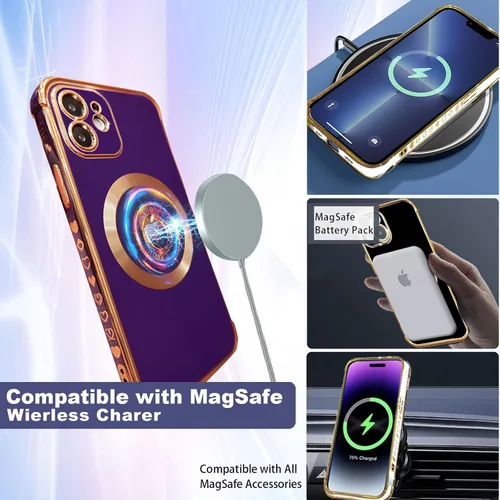Vista 6 de Funda magnética para iPhone 12 para mujeres y niñas, compatible con magnética, suave y de lujo para iPhone 12, funda de teléfono