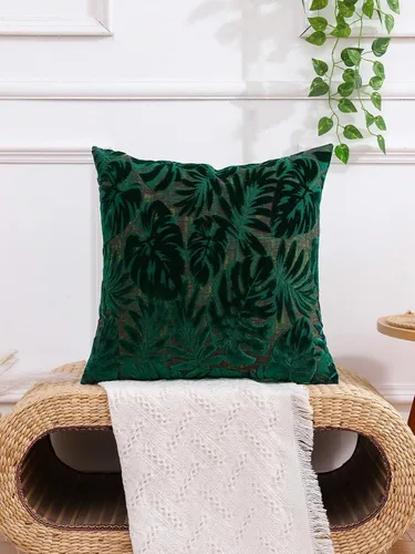 Vista 5 de 1 funda de almohada jacquard de hojas para el hogar, cama, habitación, sofá, decoración verde oscuro, 18 x 18 pulgadas