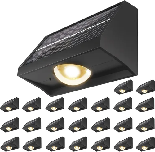 Vista 10 de Luces solares para valla al aire libre, impermeables, LED de alto brillo con lente spot, luces para cubierta, 7 modos blanco cálido y frío RGB