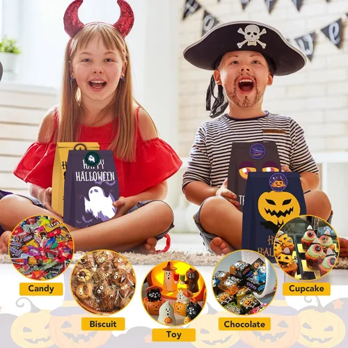 Vista 5 de M-sorflly Bolsas de regalo de Halloween grandes, 24 bolsas de regalo de Halloween, bolsas de papel, dulce o truco para niños y 24 bolsas de regalo