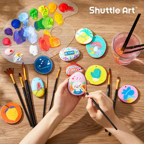 Vista 6 de Shuttle Art Juego de 12 pinceles de pintura con estuche, formas y tamaños surtidos para acrílico, acuarela, óleo y gouache, pinceles de artista