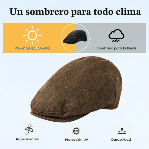 Vista 4 de TOP-EX Gorra plana impermeable UPF 50+ para hombre, talla XL/XXL Café (algodón encerado impermeable)