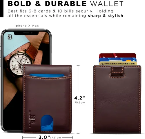 Vista 53 de SERMAN BRANDS RFID Blocking Slim Bifold Genuine Leather Thin Minimalist Front Pocket Wallets for Men Billfold Wallet Men Gift