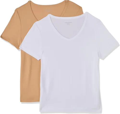 Vista 16 de Amazon Essentials Camiseta ajustada de manga corta con cuello en V para mujer, paquete de 2 Negro