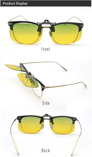 Vista 5 de Gafas de conducción nocturna con clip, color amarillo polarizado Verde y amarillo (Flip-up disponible)