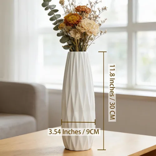 Vista 3 de Florero de cerámica blanco de 12 pulgadas, jarrones altos para hierba de las pampas, decoración del hogar, jarrones modernos con textura