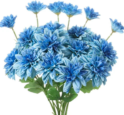 Vista 7 de 6 flores artificiales de dalia con 18 cabezas con tallos