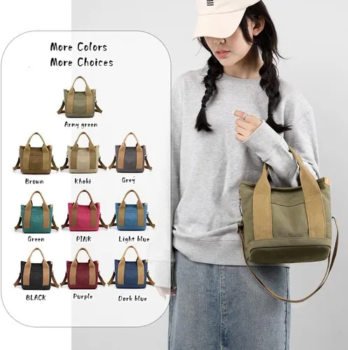 Vista 5 de Bolso pequeño con estilo, mini bolso de hombro de lona, bolso de mensajero para mujer, con cremallera, organizador con bolsillos