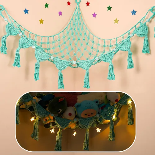 Vista 12 de Hamaca Esquinera para Animales de Peluche - Jumbo de 56'' Hecha a Mano con Cordón Doble de Macramé de 5mm, Red de Almacenamiento de Animales