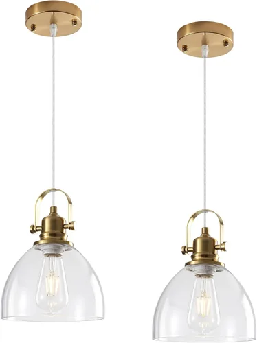 Vista 23 de Luces Colgantes de Vidrio para Isla de Cocina, 7.5 pulgadas Luces Colgantes de Vidrio Dorado 1-Paquete, Lámpara Colgante Moderna con Pantalla