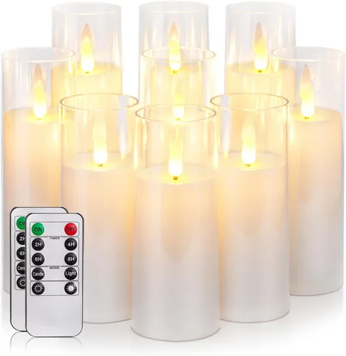 Vista 10 de Homemory Velas Decorativas Sin Llama, Velas a Batería con Control Remoto y Temporizador, Velas LED de Pilar Parpadeantes, Plexiglás, Gris, Paquete