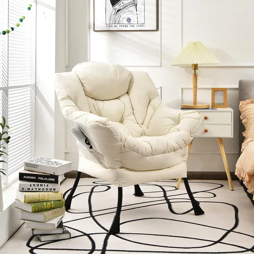 Vista 2 de Giantex Silla moderna perezosa, silla de salón contemporánea de tela de poliéster con marco de acero, silla individual tapizada con reposabrazos