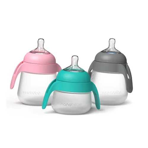Vista 6 de Nanobebe Flexy - Manijas ergonómicas de fácil agarre, asas de taza de transición para sorber, paquete de 2, color gris