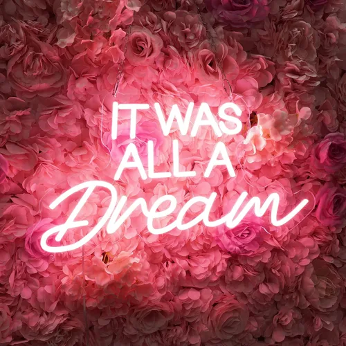Vista 4 de Letrero de neón con texto en inglés «It Was All A Dream», luces LED de neón para decoración de pared, boda, letrero de neón personalizado