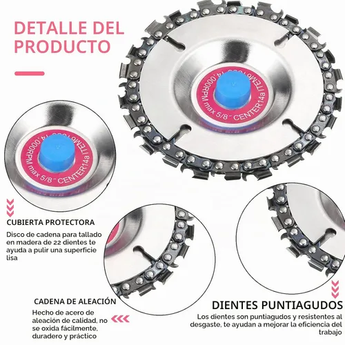 Vista 7 de 3 unidades de disco de cadena de tallado de madera de 5/8 pulgadas, 4 pulgadas, 22 dientes, amoladora de hoja de sierra de madera, disco de tallado