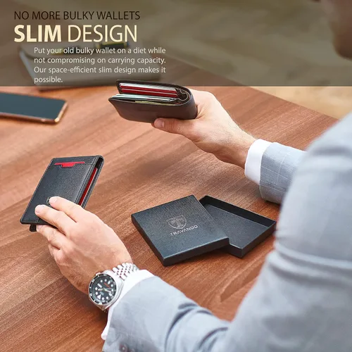 Vista 5 de TRAVANDO - Cartera delgada para hombres con clip de dinero y bloqueador de lector RFID Seattle mini de plegado doble