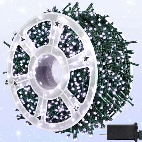 Vista 18 de kemooie 500 luces LED de Navidad rosadas, luces de Navidad de 164 pies para exteriores, enchufables, impermeables, con 8 modos de parpadeo