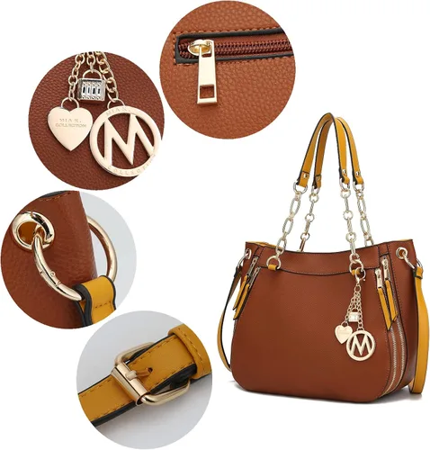 Vista 6 de MKF Collection Bolso de mano con cartera de muñeca, bolso cruzado de cuero vegano para mujer, L