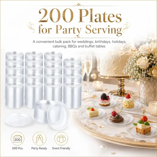 Vista 4 de BATTIPAW 200 platos de postre de plástico transparente, platos de aperitivo de 5 pulgadas