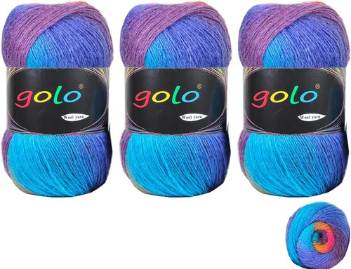 Vista 44 de Hilo de lana golo para tejer 200 yardas, hilo Cachemire multicolor arcoíris