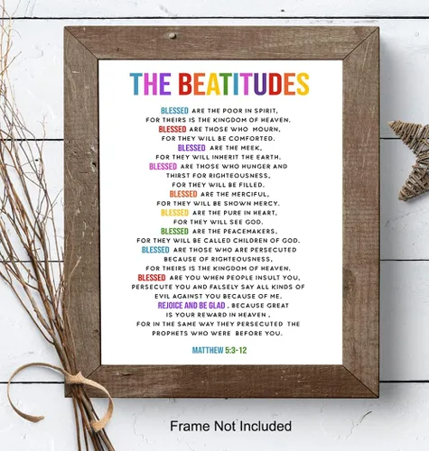 Vista 8 de Arte de pared The Beatitudes - Regalos católicos para mujeres, regalos cristianos para mujeres, niños, arte de pared con versículo bíblico