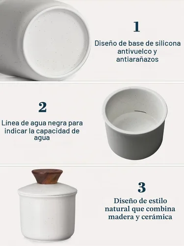 Vista 5 de DOWAN Mantequillera francesa para encimera, plato de mantequilla de cerámica con línea de agua, recipiente de mantequilla de porcelana para Gris