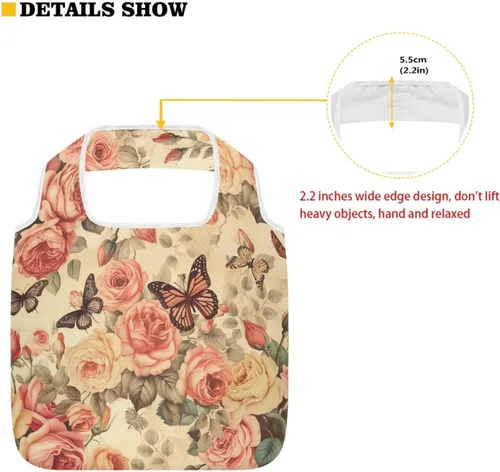 Vista 5 de Belidome Mariposa Floral Reutilizable Bolsa de Comestibles Lavable Plegable Bolsa de Hombro con Bolsa Butterfly Floral