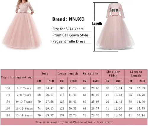 Vista 4 de NNJXD Girls Princess Pageant Dress Kids Prom Ball Gowns Wedding Party Flower Dresses