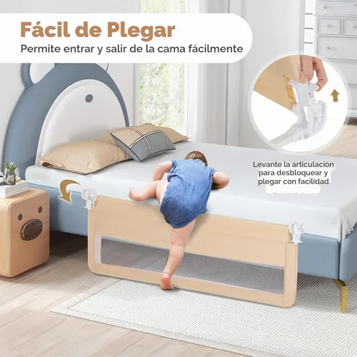 Vista 2 de BABY JOY Rieles de cama para niños pequeños, 59 pulgadas, extra largo, protector de cama abatible con correa de seguridad, barandilla plegable