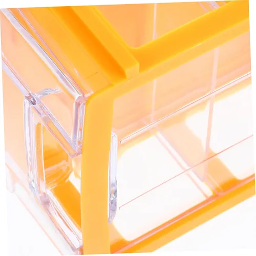 Vista 4 de Caja organizadora de cajones de escritorio modular apilable con múltiples contenedores de almacenamiento de plástico amarillo compacto