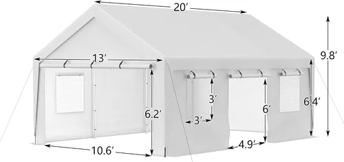 Vista 3 de Aprilsoul Cochera para exteriores de 13 x 20 pies, cobertizo de almacenamiento con ventanas de malla y tubo de acero galvanizado, lona para todas